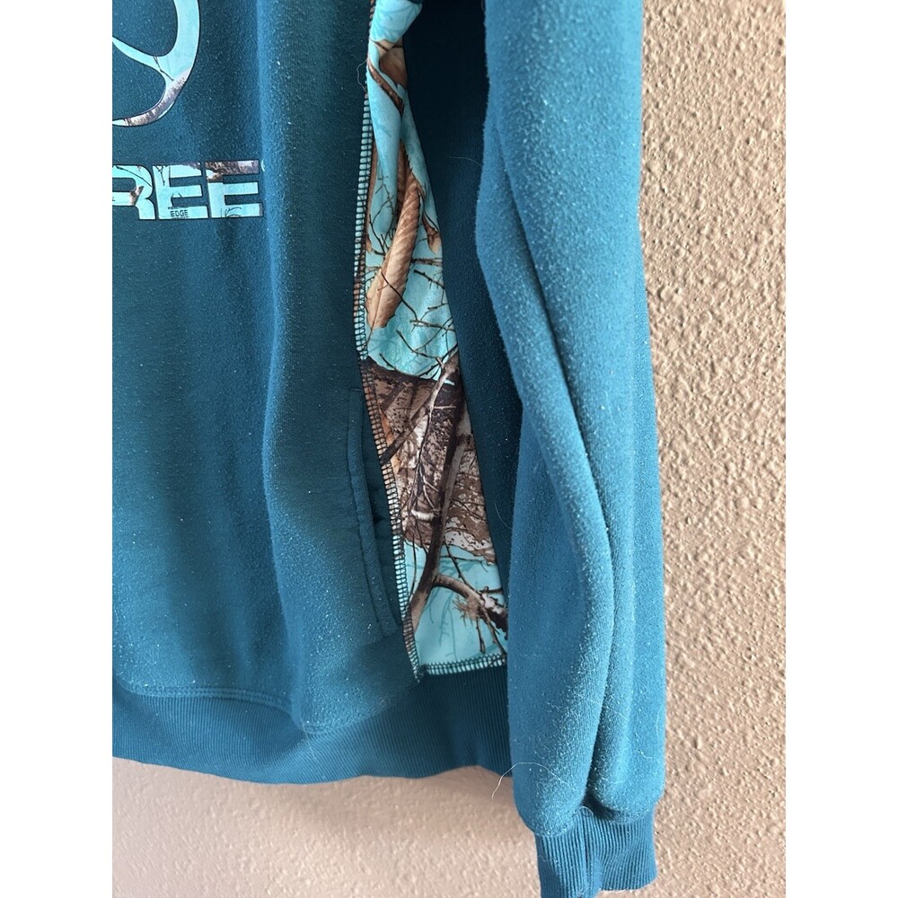 Hoodie Sz M By Realtree Dark Teal With Graphic , Hood Lined In Flannel Print - Picture 2 of 7